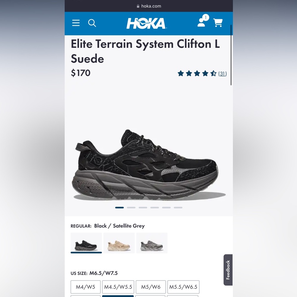 NWT Hoka Clifton Elite Terrain System L Suede Leather All Black Unisex Sneakers - Picture 16 of 16